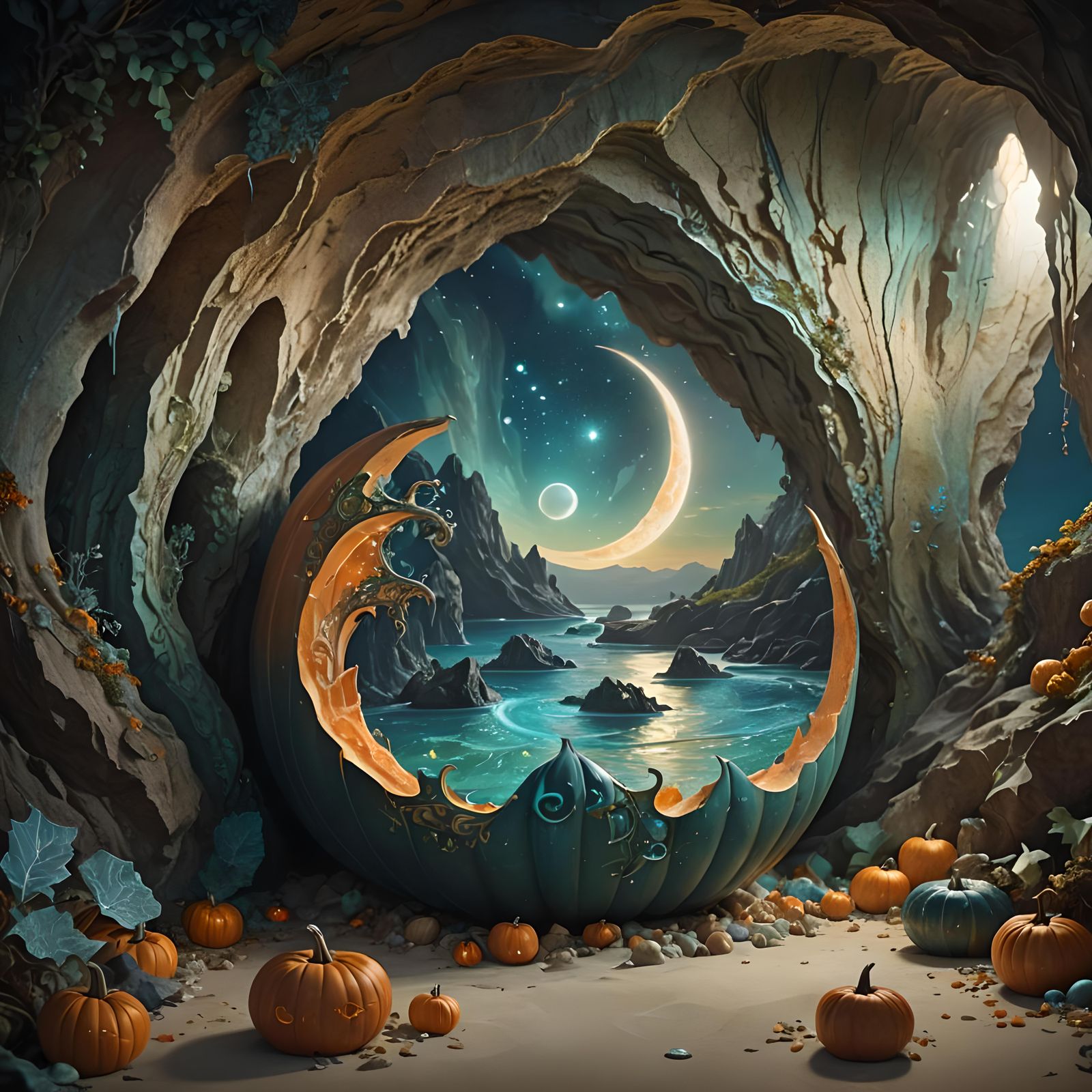 Crescent Moon Pumpkin in Glimmering Sea Cave