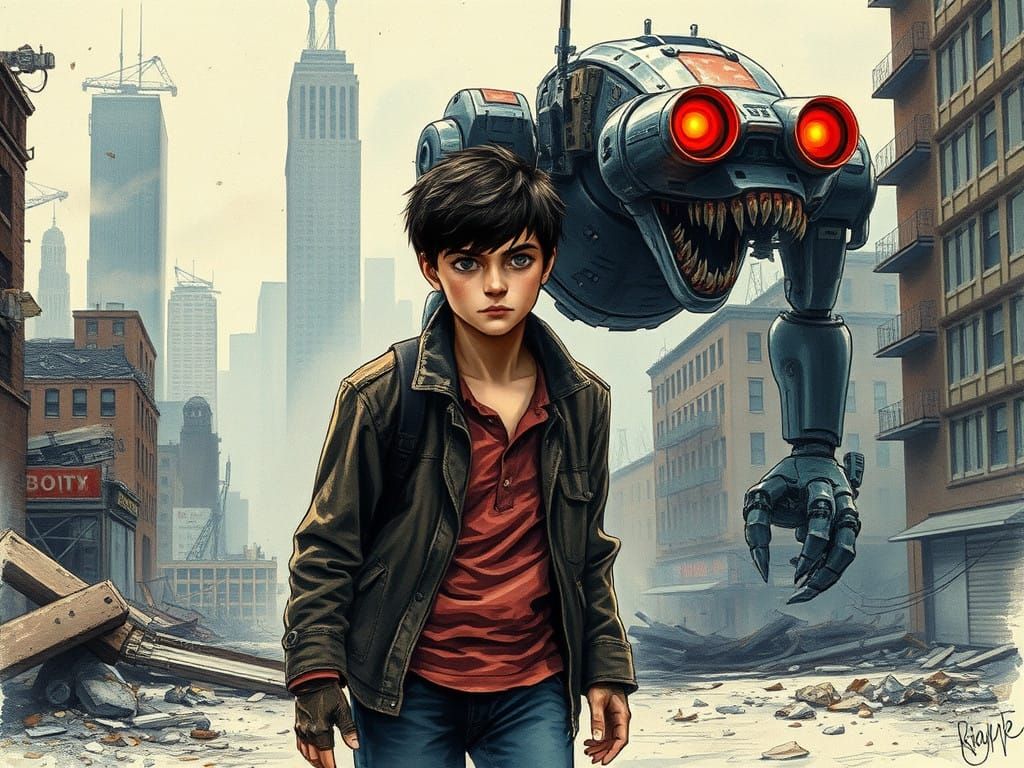 Ruined Cityscape Confronts Post-Apocalyptic Hunter