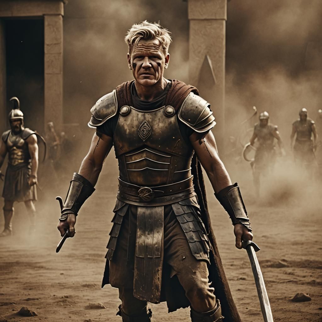 Gordon Ramsay as Gladiator in Cinematic Film Still