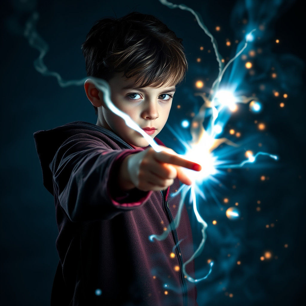 Boy Mage Casting Magic Beam Spells With Aura