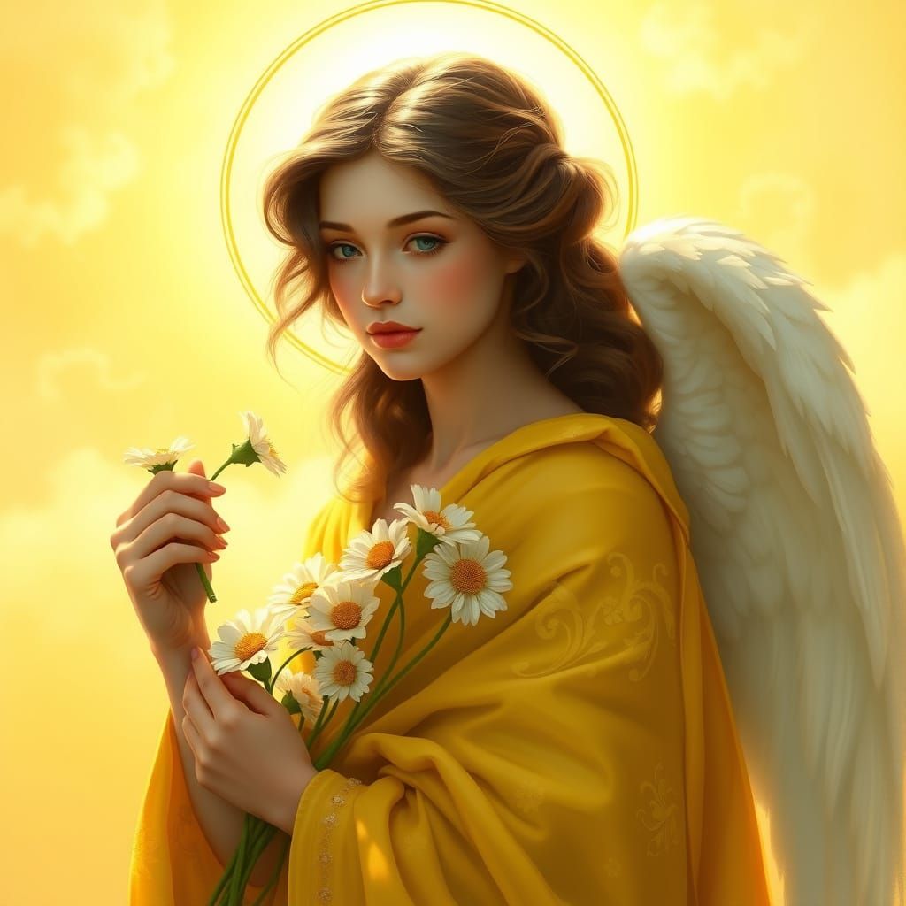 Radiant Angel with Golden Flowers in Baroque Style