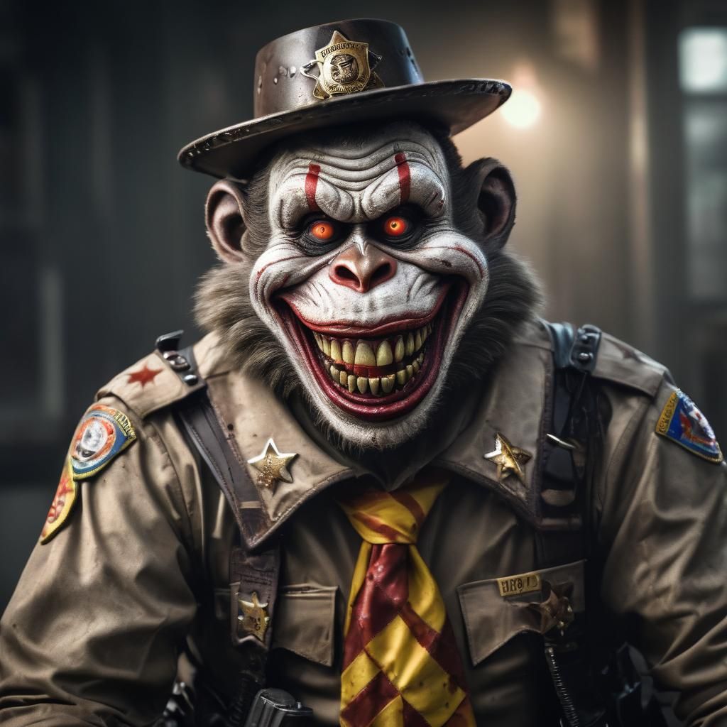 Hyperrealistic Zombie Monkey Clown Deputy Sheriff