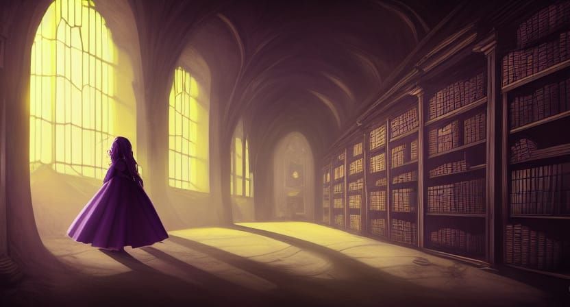 Creepy Library Corridor in Dark Fantasy Style