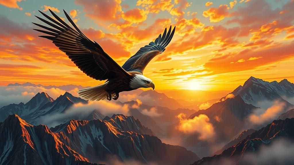 Eagle Soaring Over Surreal Mountain Landscape