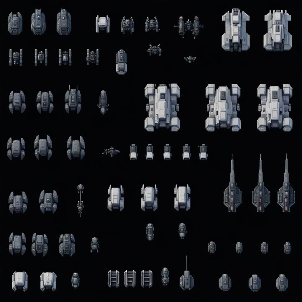 Sci-Fi Military Vehicles in Pixel Art Aerial View