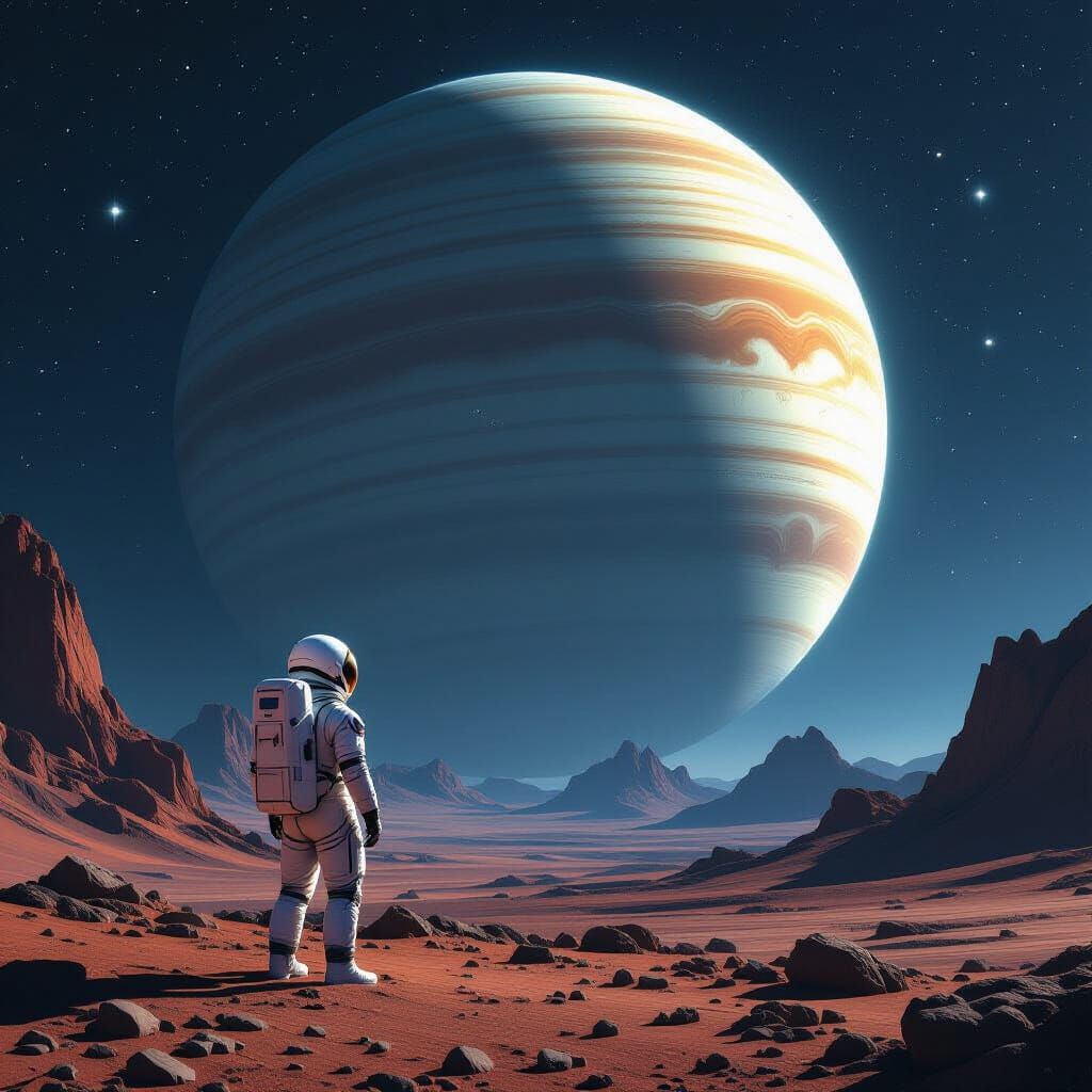 Astronaut Gazes at Alien Gas Giant in Epic Sci-Fi Art