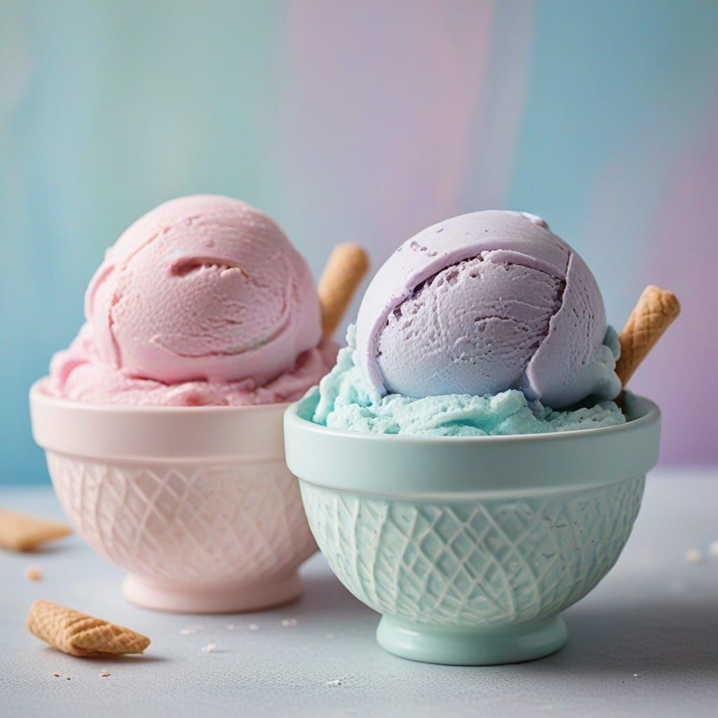 Dreamy Pastel Ice Cream Scoops in Whimsical Bowls