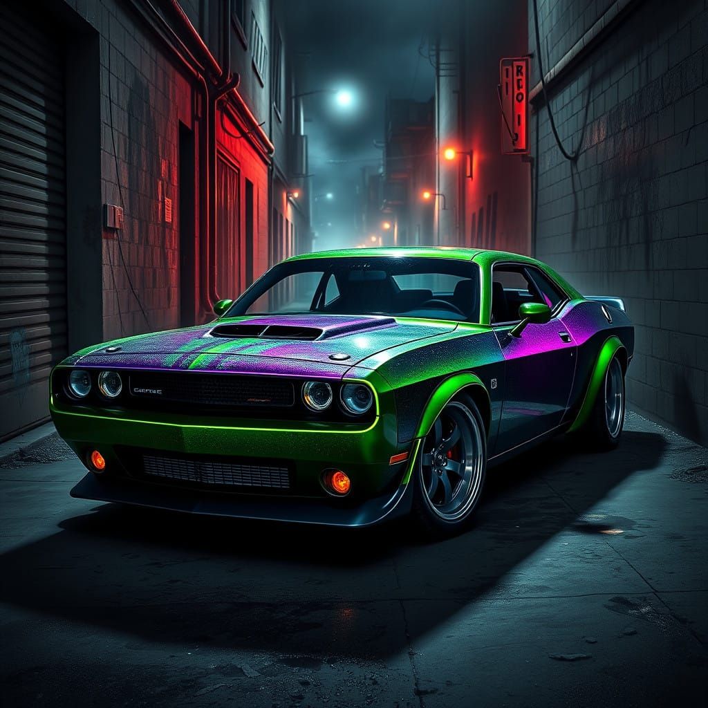 Hulk-Inspired Muscle Car in Epic Urban Landscape