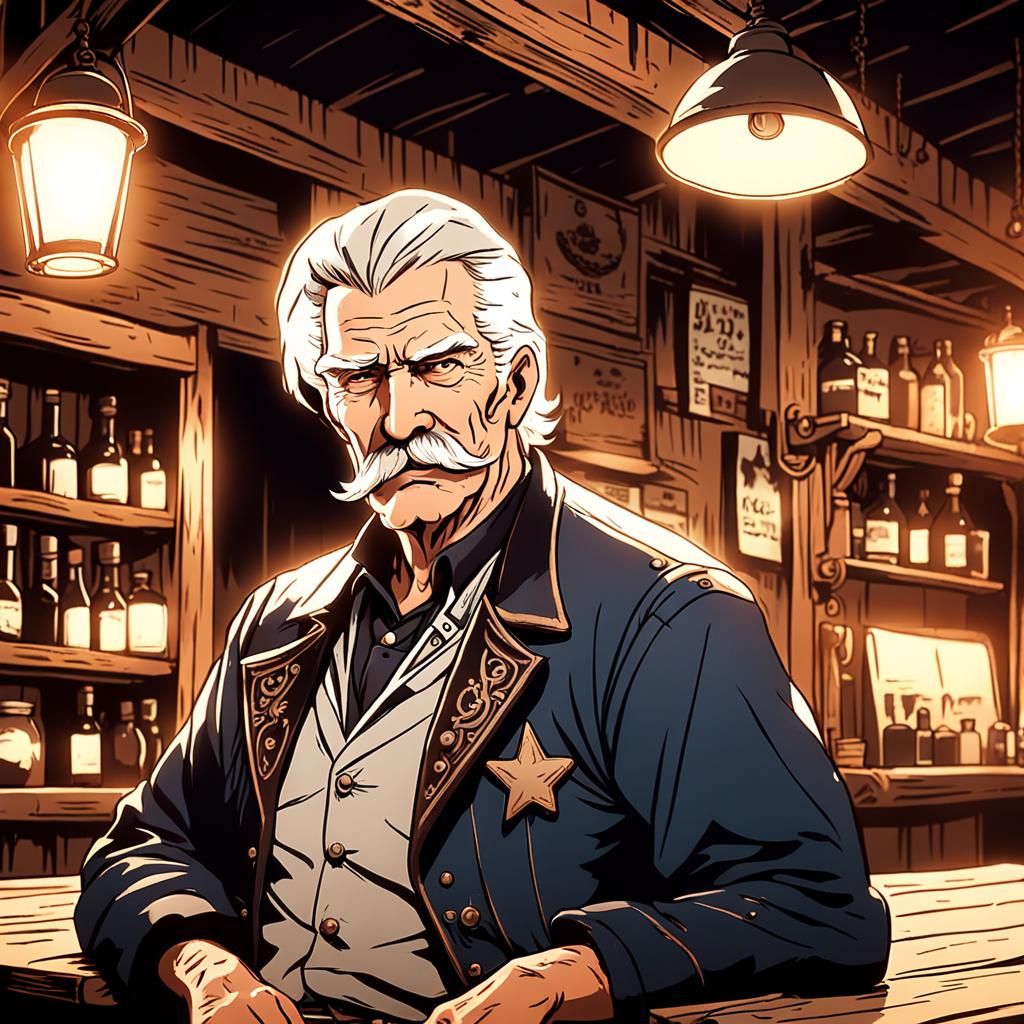 Old Cowboy Outlaw in Tavern, Cyberpunk Style