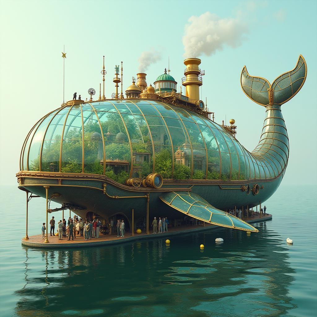 Steampunk Whale Greenhouse with Intricate Details