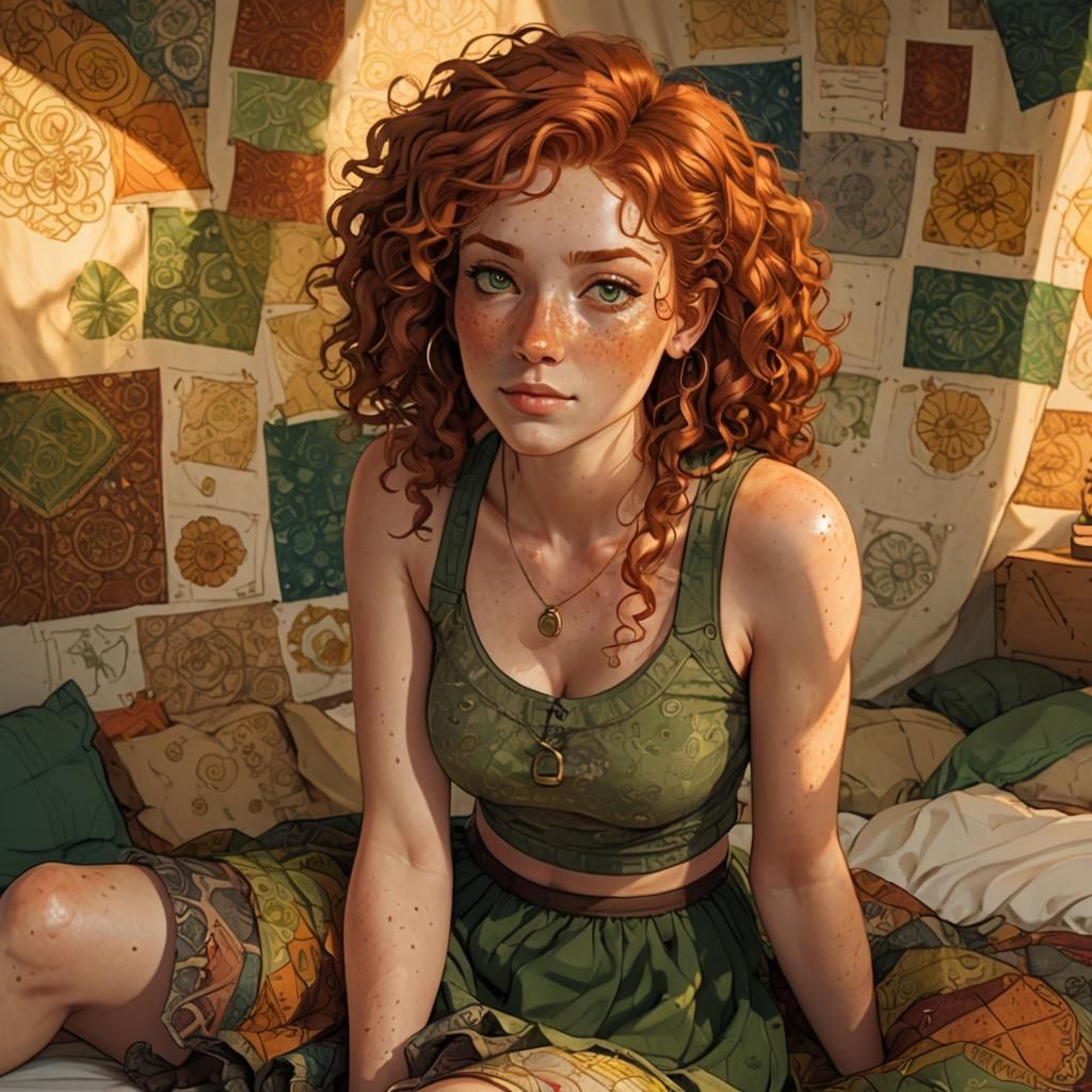 Colorful Portrait of Redhead in Digital Art Style