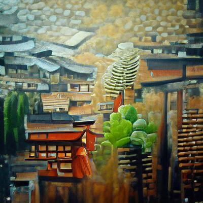 Detailed Oil Painting of Kyoto on Canvas