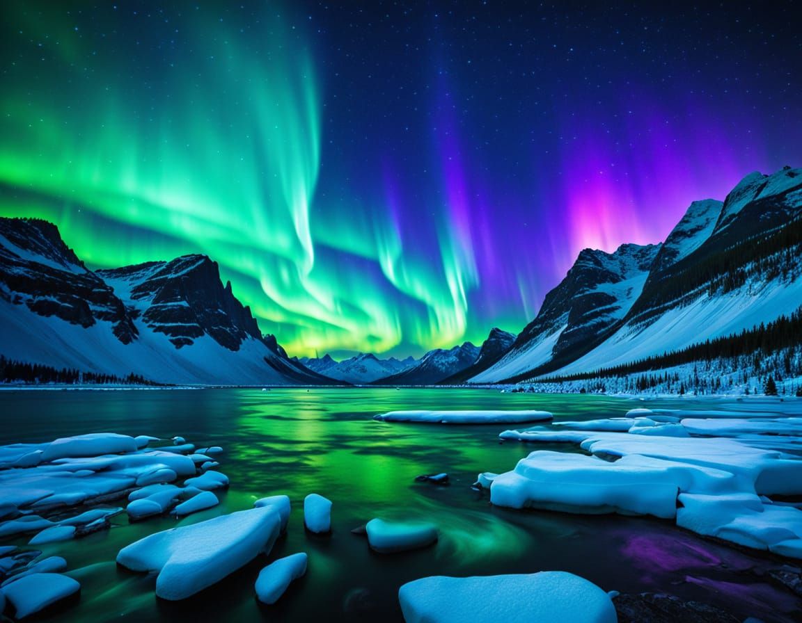 Northern lights dancing in the sky.