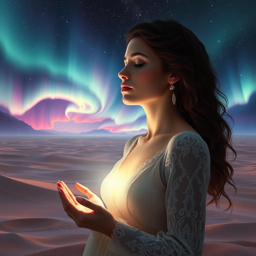 Cosmic Beach: Surreal Woman and Infinite Sands