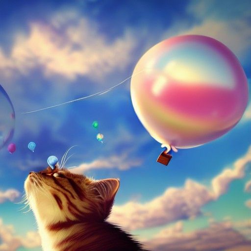 Cats Ascend Skyward with Balloons: Anime Fairycore Art