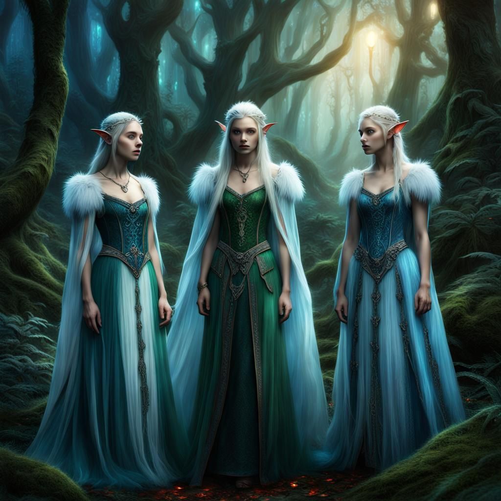 Enchanted Elves Tending Forest with Magic