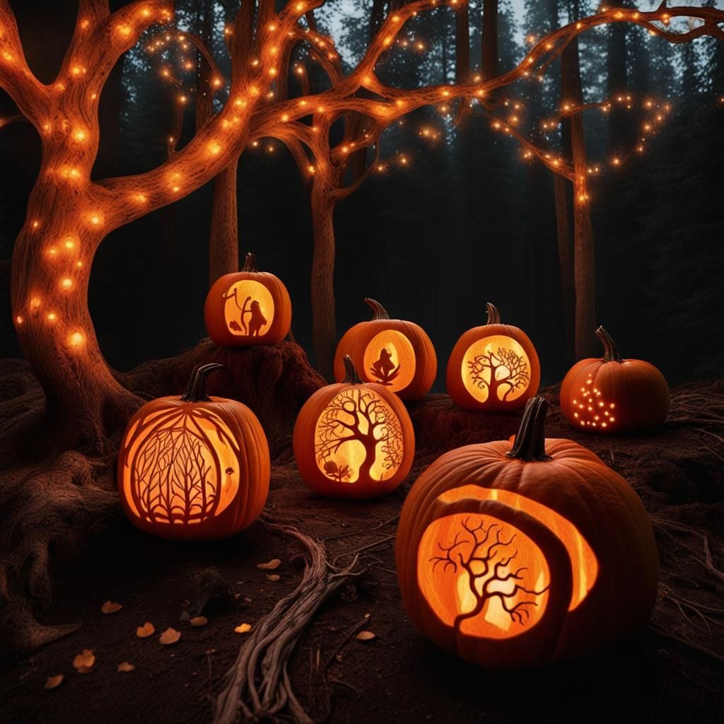 Eerie Enchanted Forest Carved from Pumpkins
