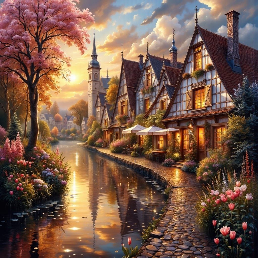 Surreal Baroque Garden Scene in Vibrant Colors