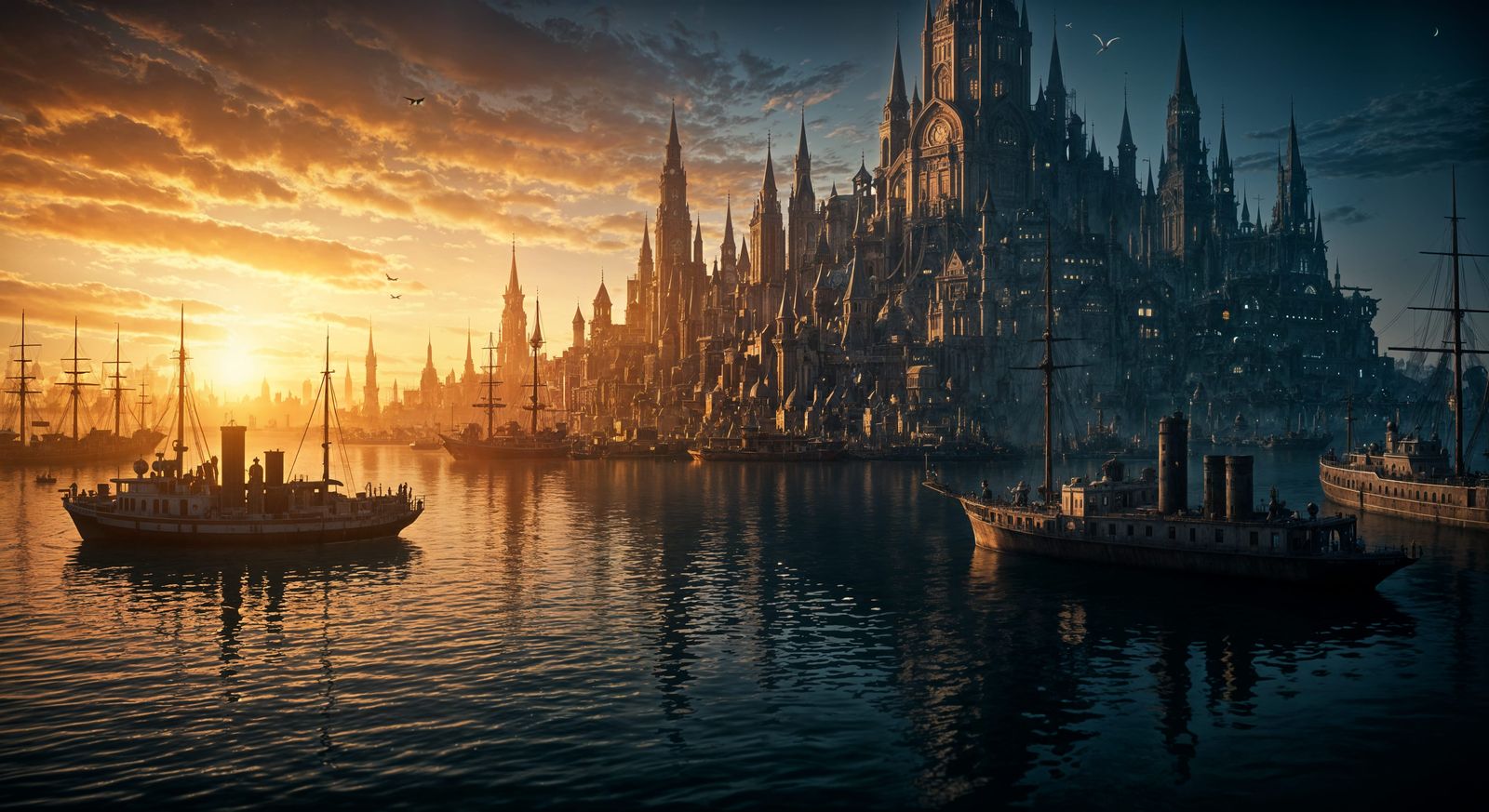 Steampunk Metropolis at Sunset