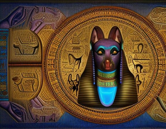 Anubis in Egyptian Afterlife with Tomb Treasures