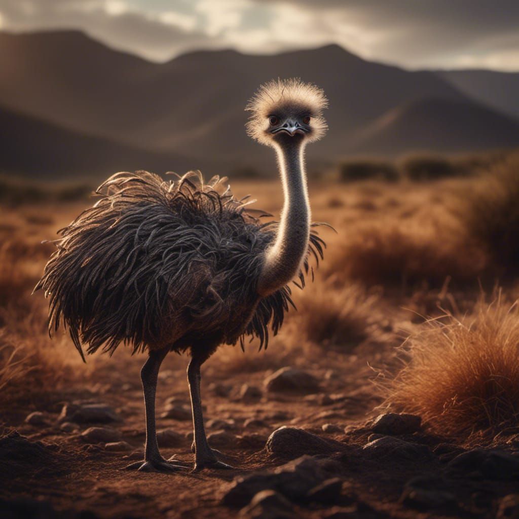 Hyperrealistic Ostrich with Voluptuous Feathers in South Afr...