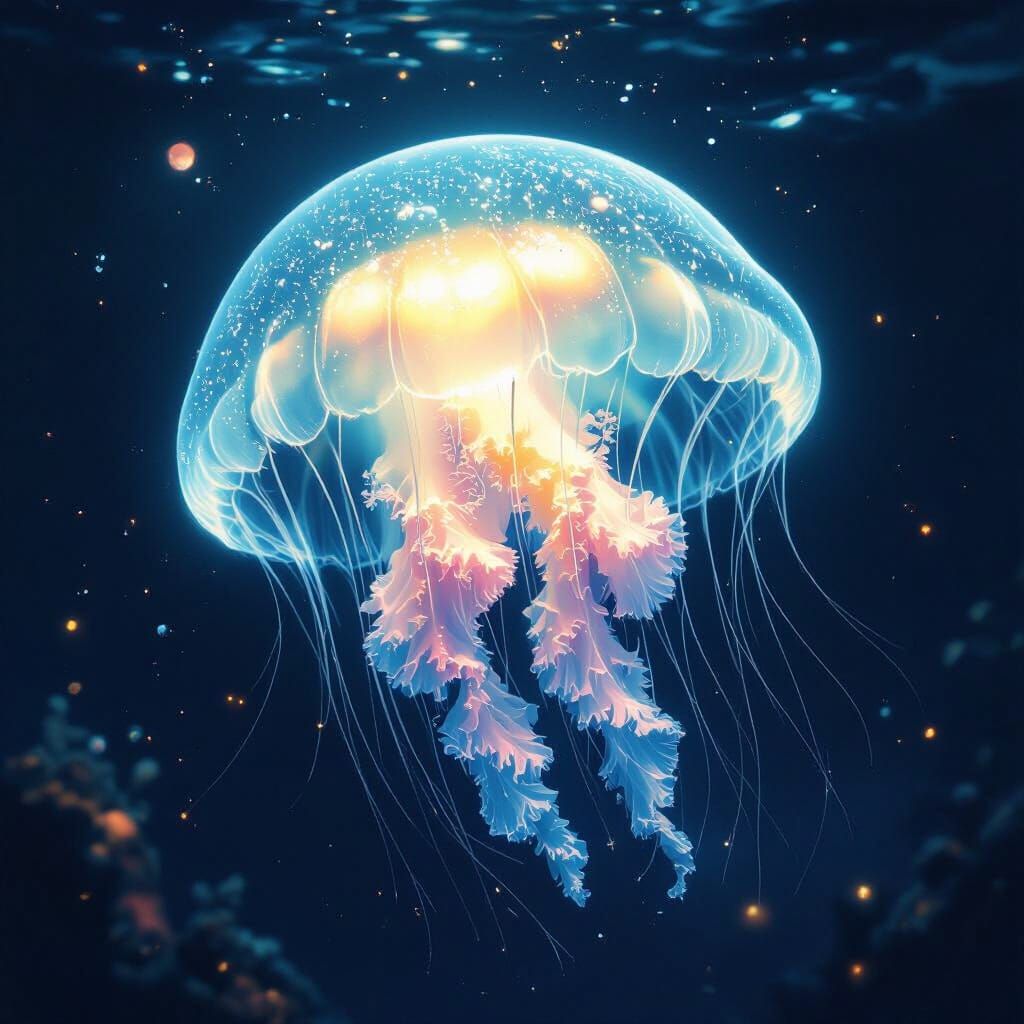 Bioluminescent Jellyfish Glowing in the Deep Ocean