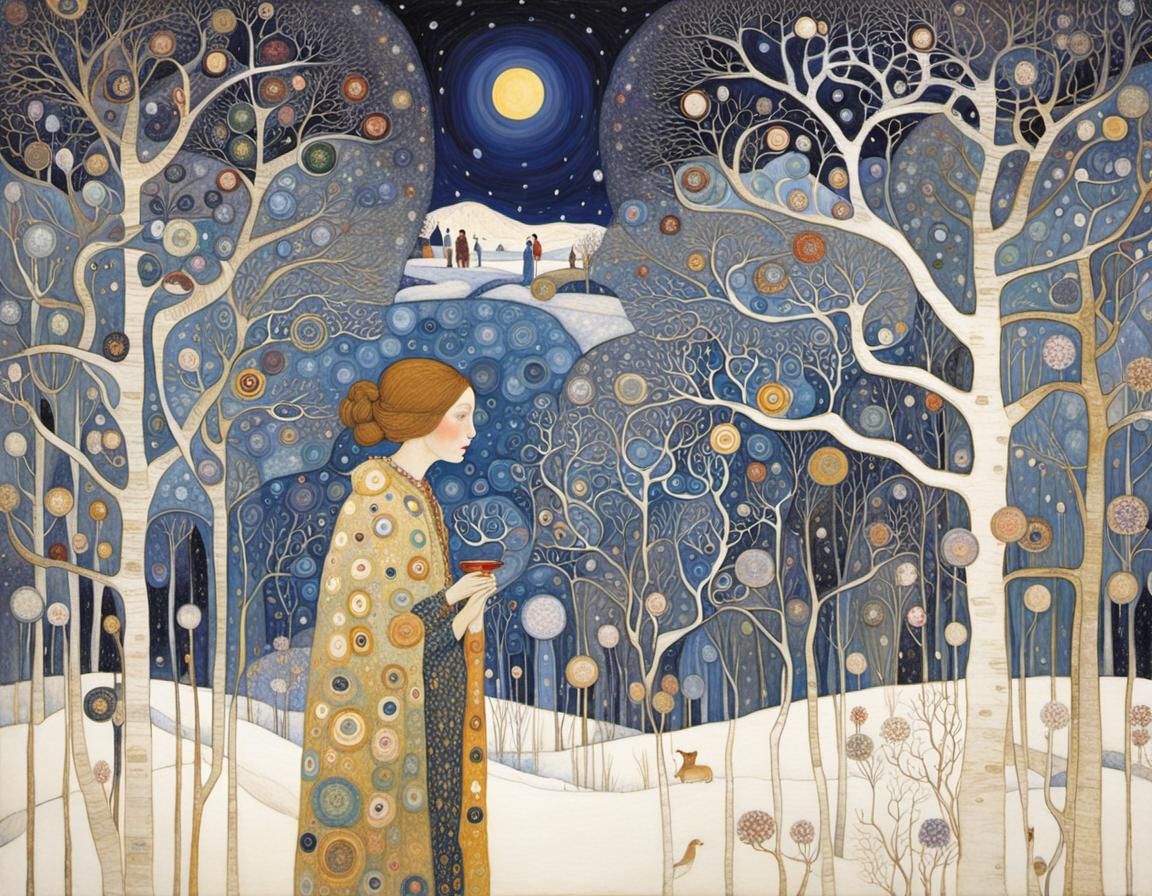 Expressive Winter Scene in Decorative Art Style