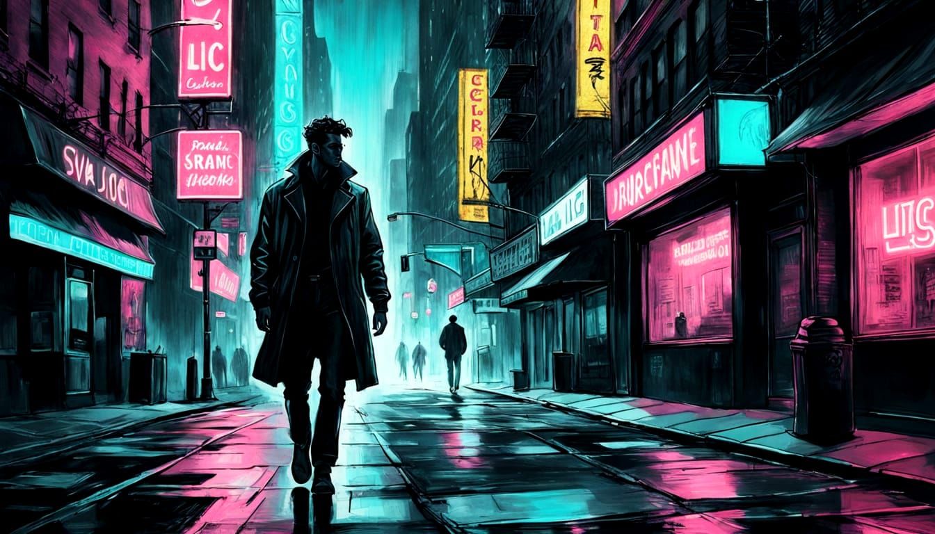 1980s Manhattan Street Scene in Charcoal Style