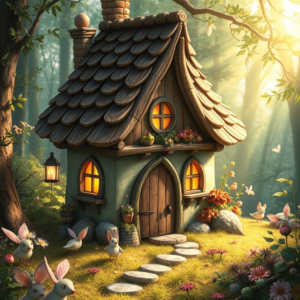 Whimsical Enchanted Cottage in Mystical Twilight