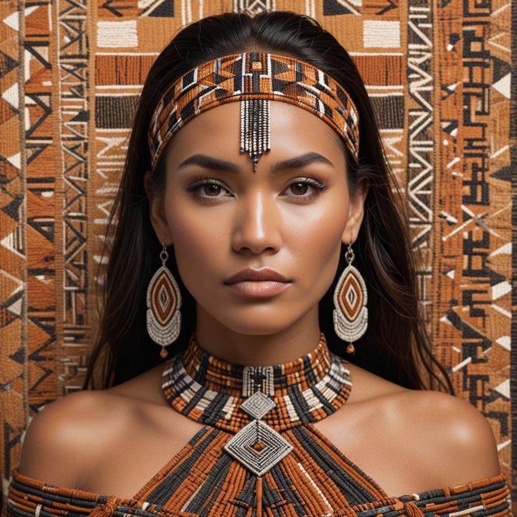 Ndebele Pattern Portrait in Earthy Tones