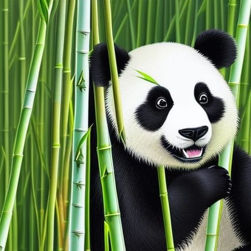 Hyperrealistic Panda in Bamboo Forest Concept Art