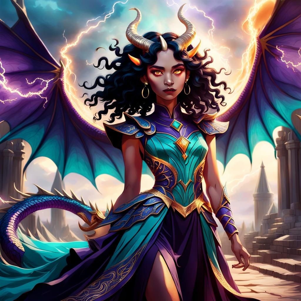 Dragon Girl with Ivory Horns and Lightning