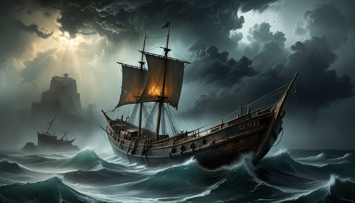 Ethereal Stormscape with Abandoned Fishing Boat