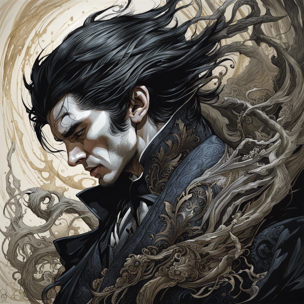 Elegant Vampire Portrait in Gouache Style