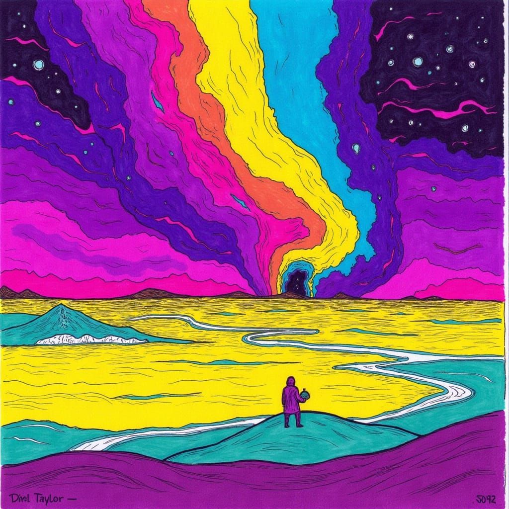 Hallucinatory Galaxy Storm in Minimalist Style