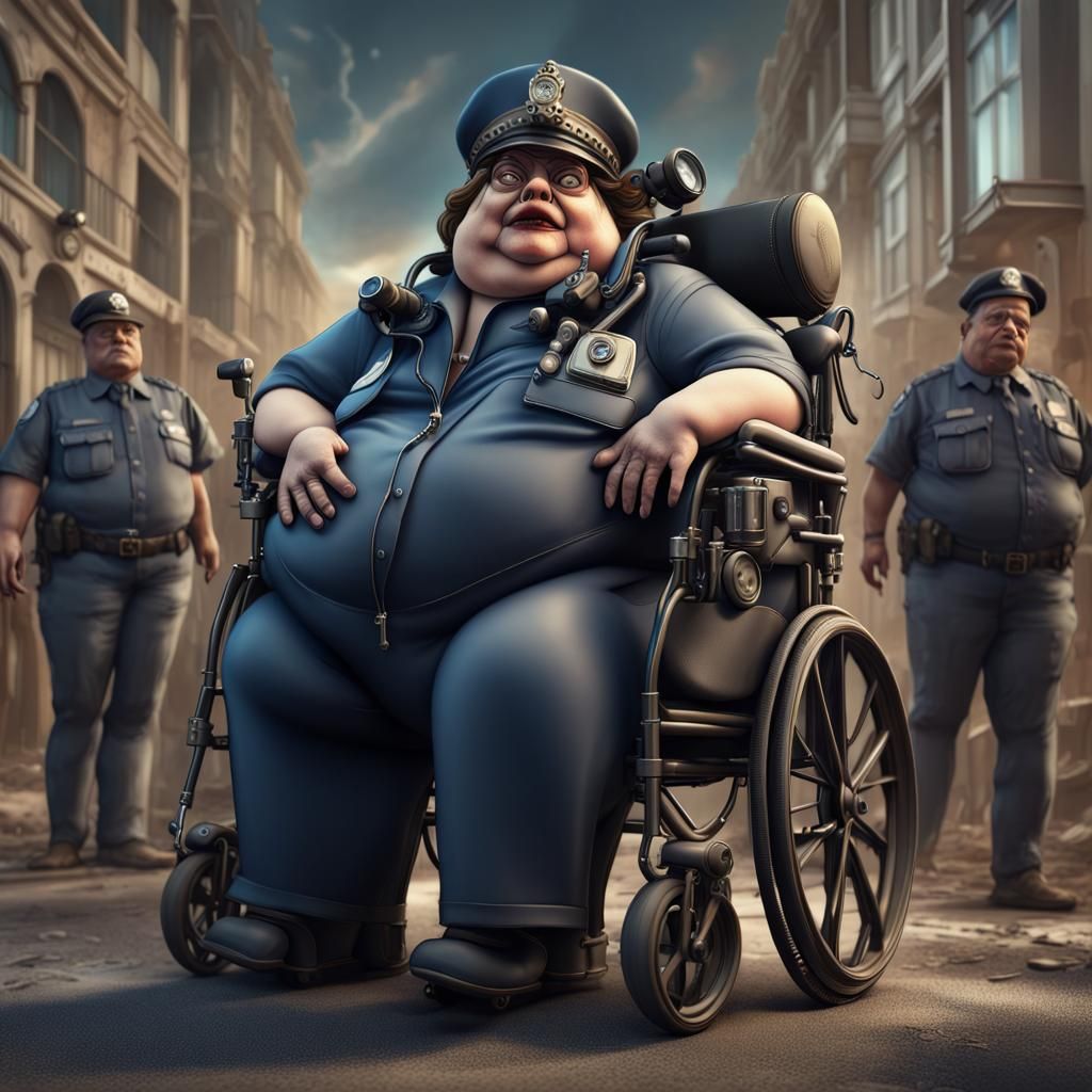 Surreal Caricature of a Police Officer in Wheelchair