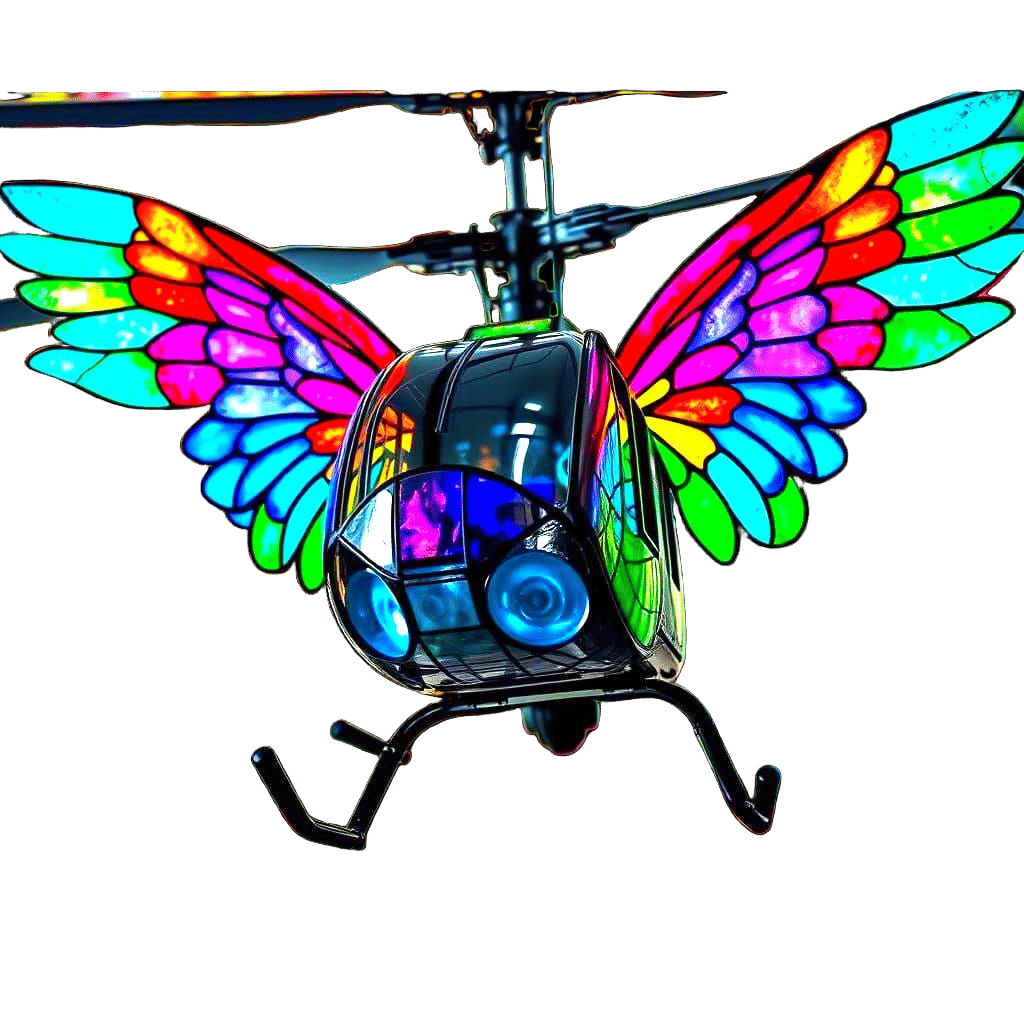 Stained Glass Helicopter with Rainbow Wings