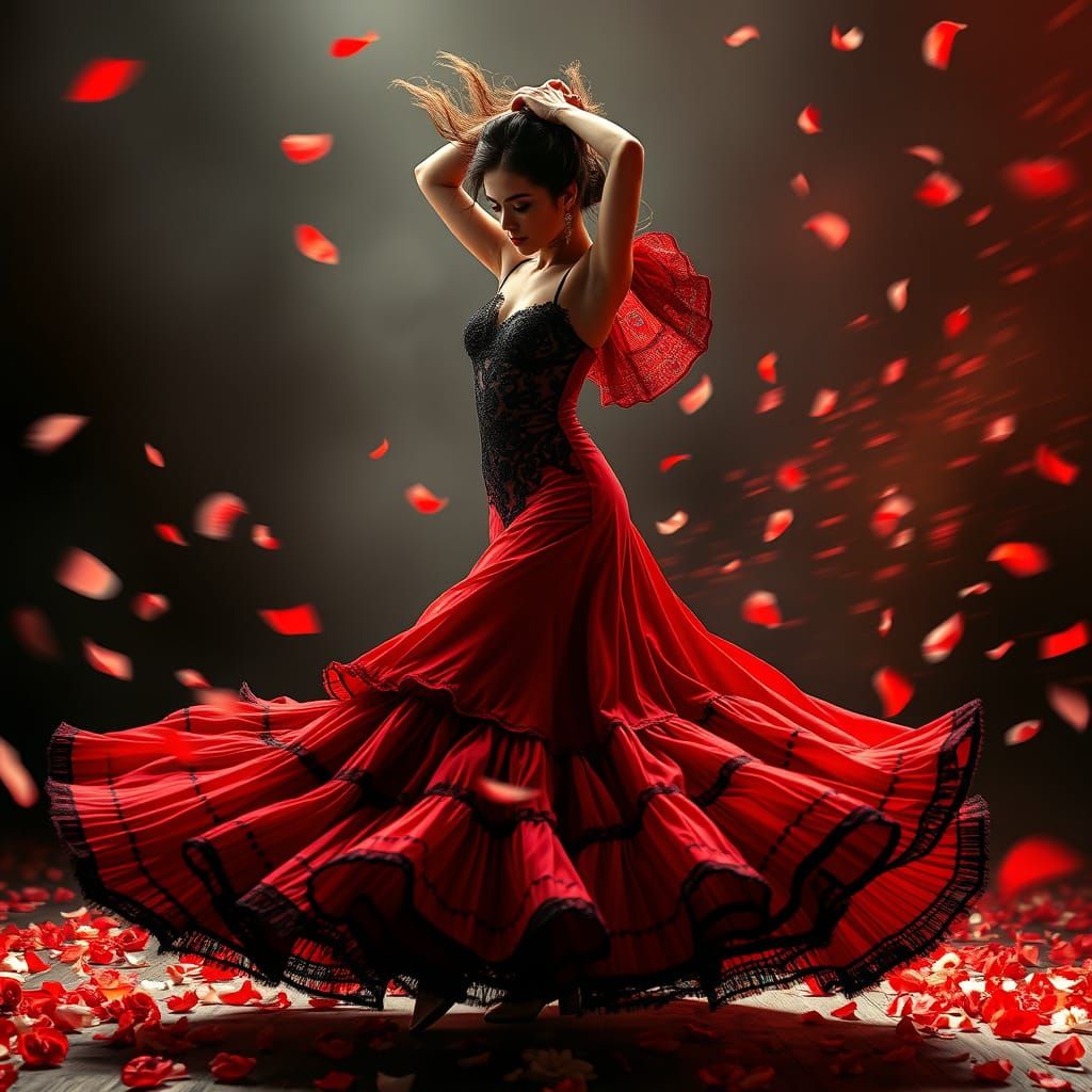 Fiery Flamenco Dancer in Dramatic Anime Style