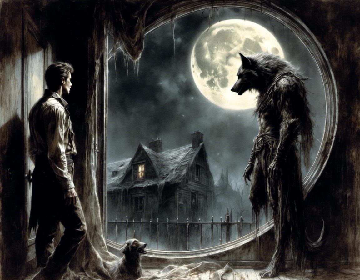 Macabre Werewolf in the Night, Illustration by Royo