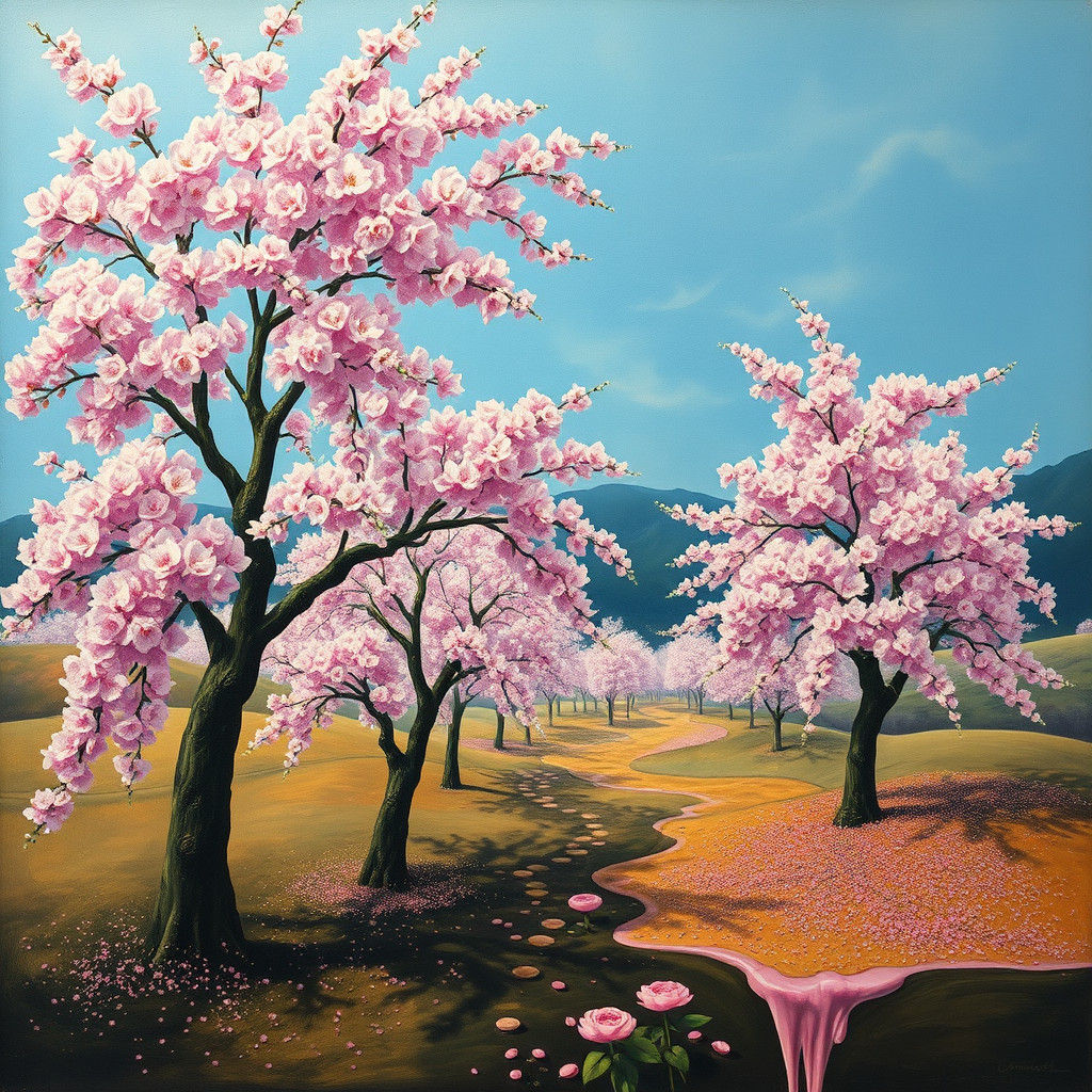 Surreal Cherry Blossom Grove: A Dali-esque Dreamscape