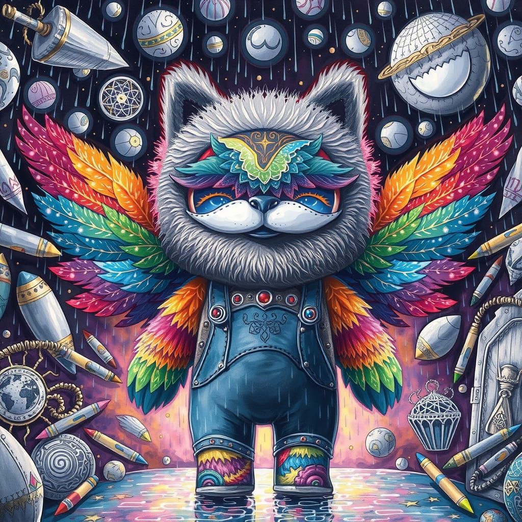 Pagan Horned Goddess in Childlike Crayon Style