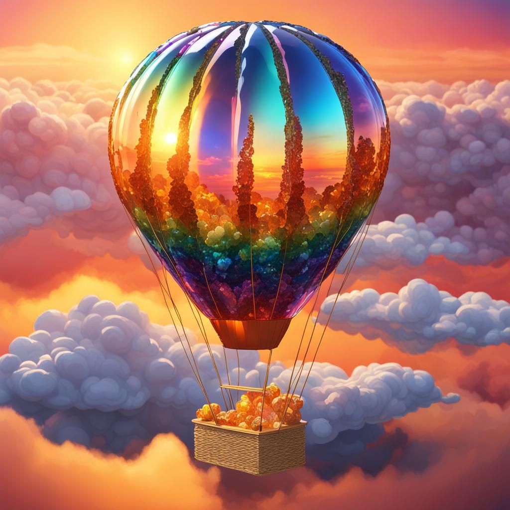Rainbow Quartz Crystal Air Balloon at Sunset