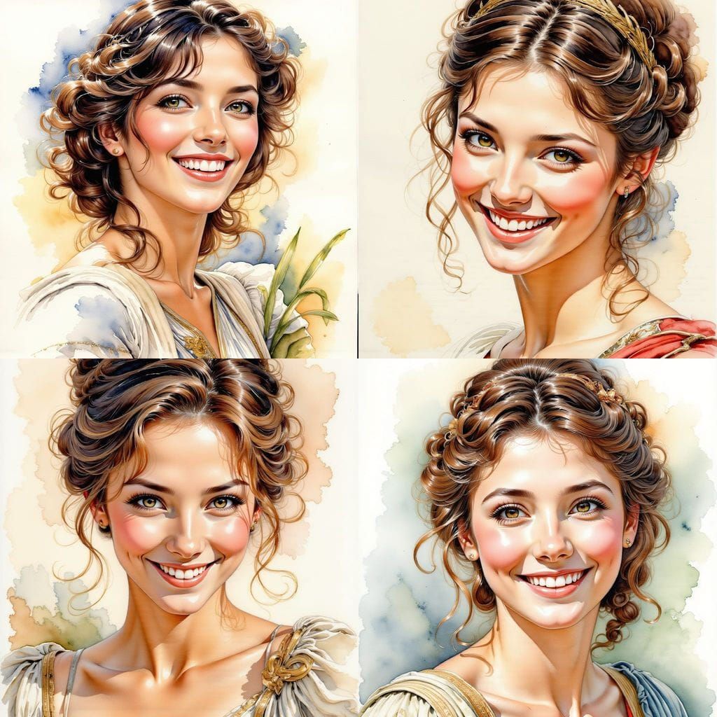 Smiling Roman Noblewoman Watercolor Portrait