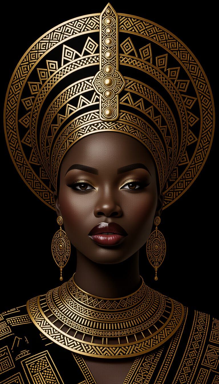 Ornate Gold Headdress Portrait in Digital Art Style
