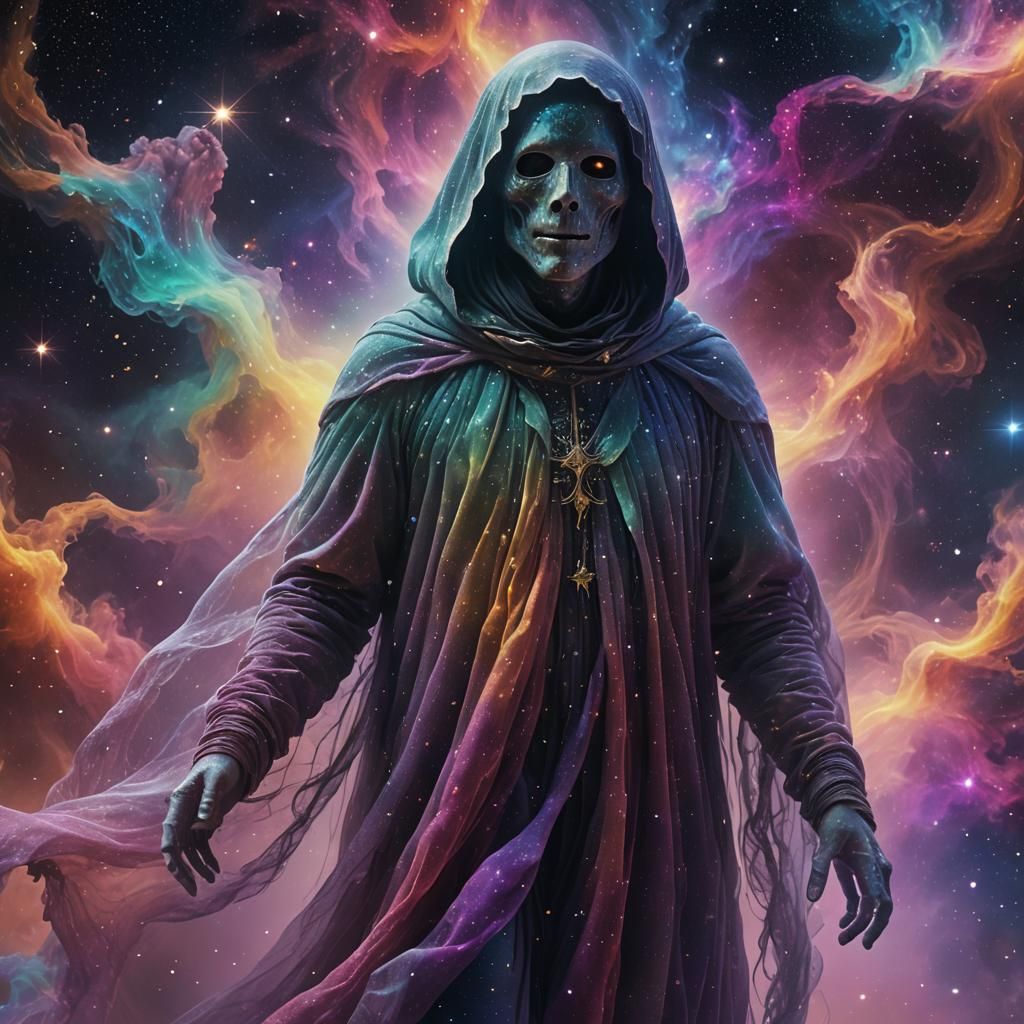 Ghostly Figure Emerges in Vibrant Galaxy: Digital Art