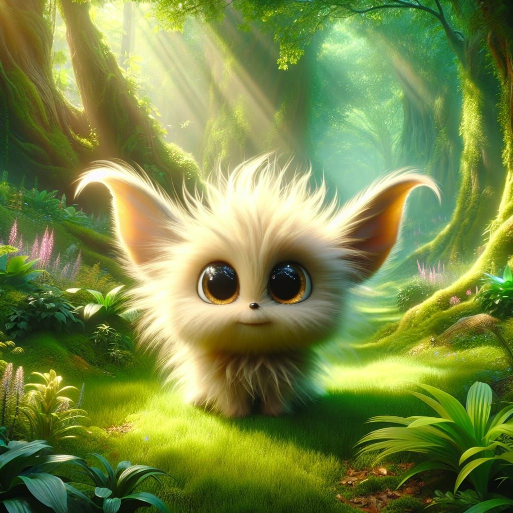 Charming Fluffy Imp in Lush Green Forest