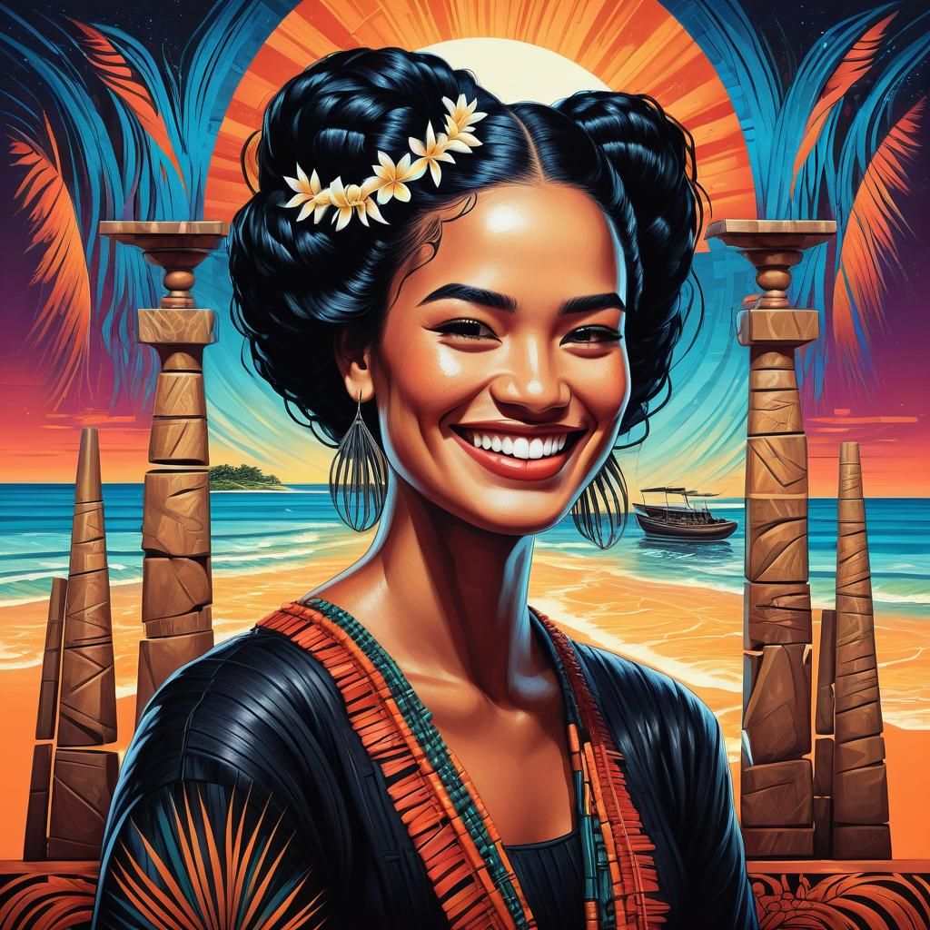Smiling Tongan Woman in Surrealist Style