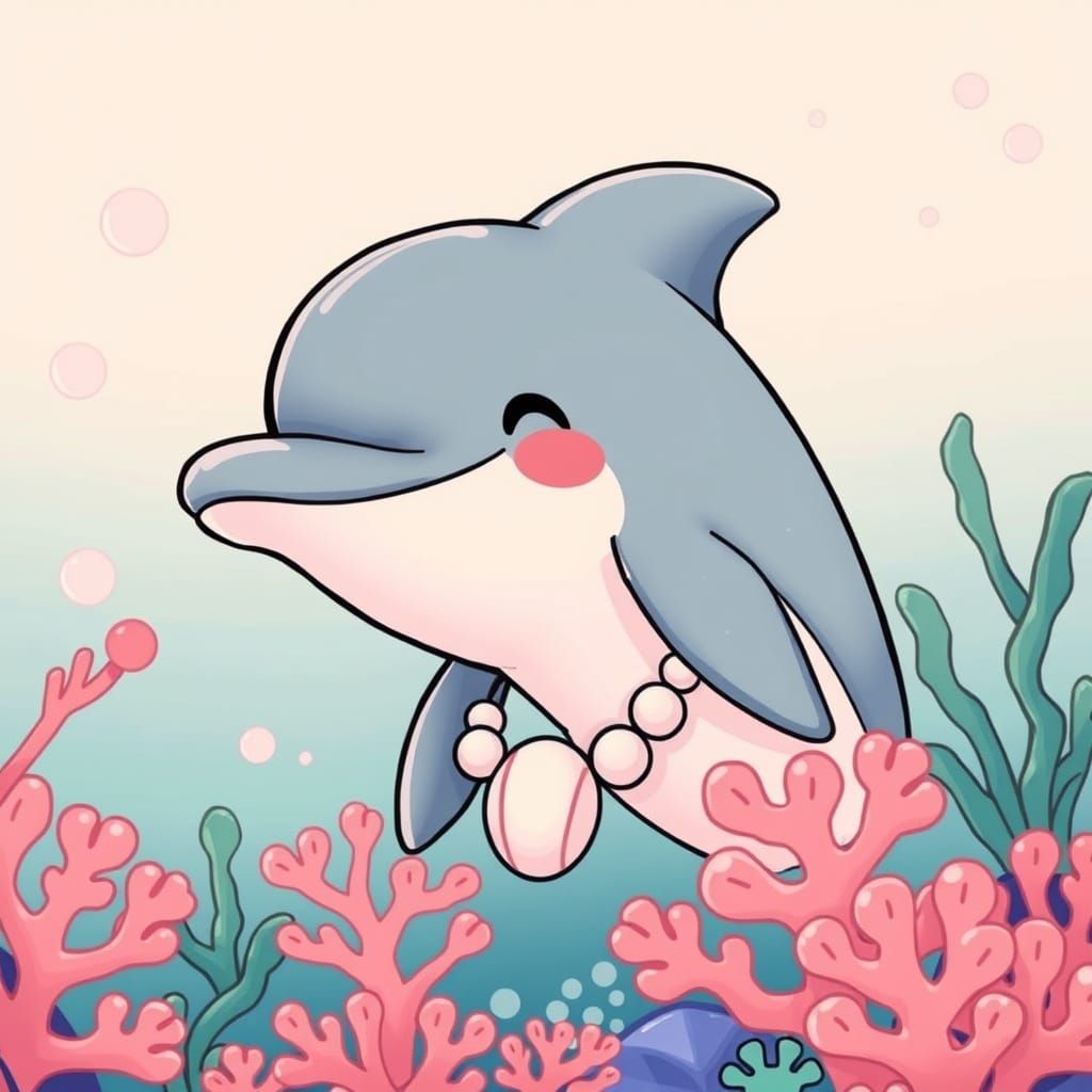 Smiling Dolphin with Seashell Necklace in Pop Art Style