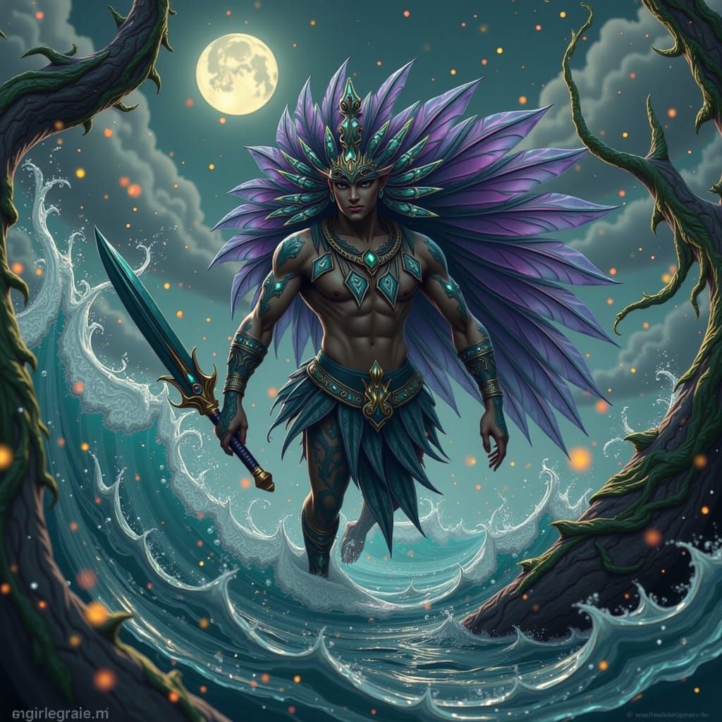 Mysterious Quetzalcóatl Figure Emerges from Moonlit Ocean Wa...