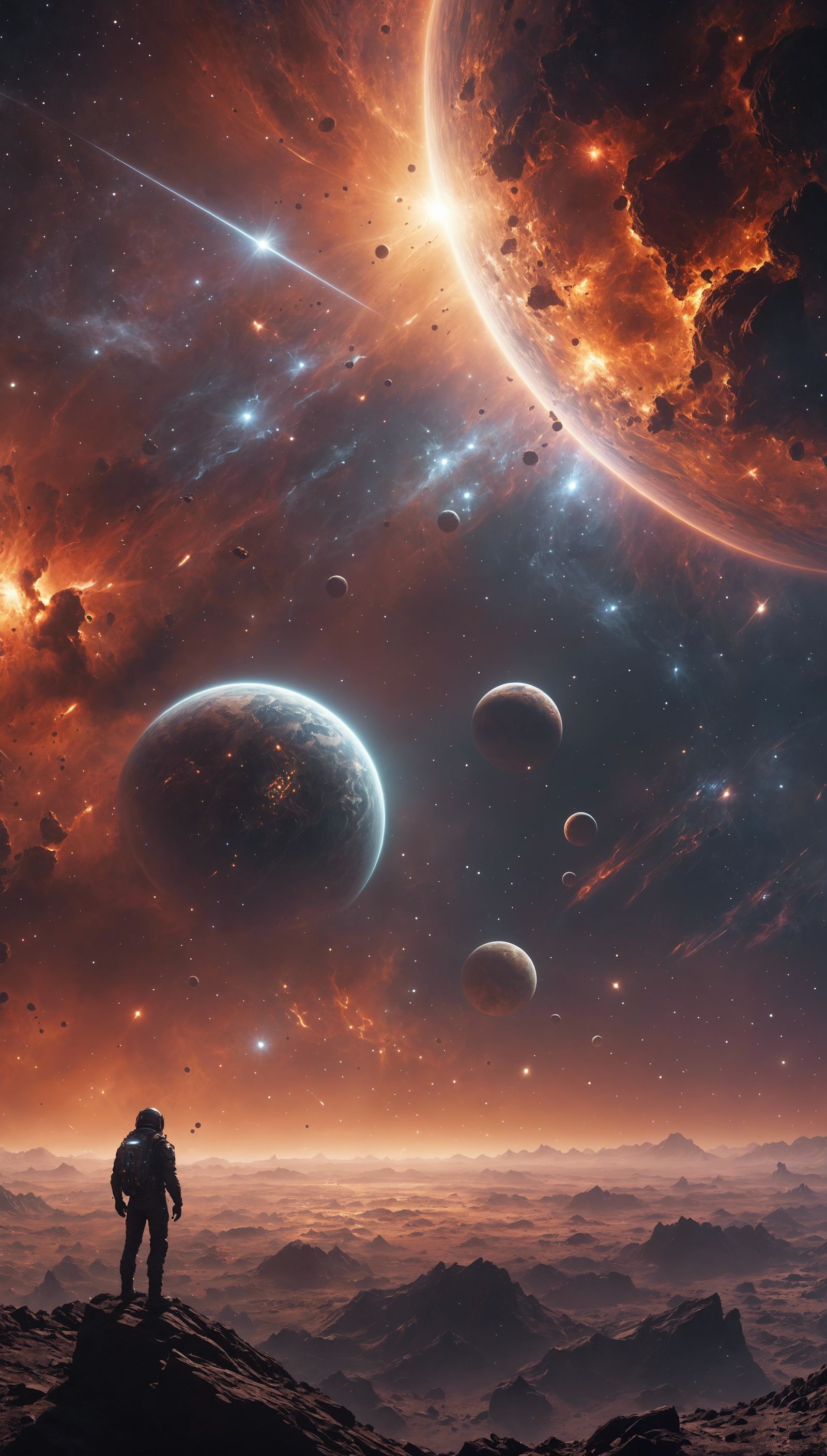 Man in Space Horror Fantasy with Nebula, Holographic